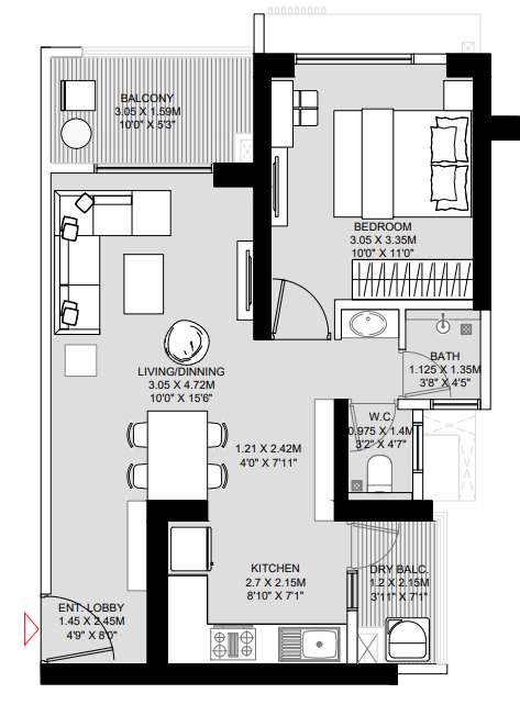1 BHK Floor Plan – The Greenfront at Godrej Park World, Hinjewadi Phase 1, Pune